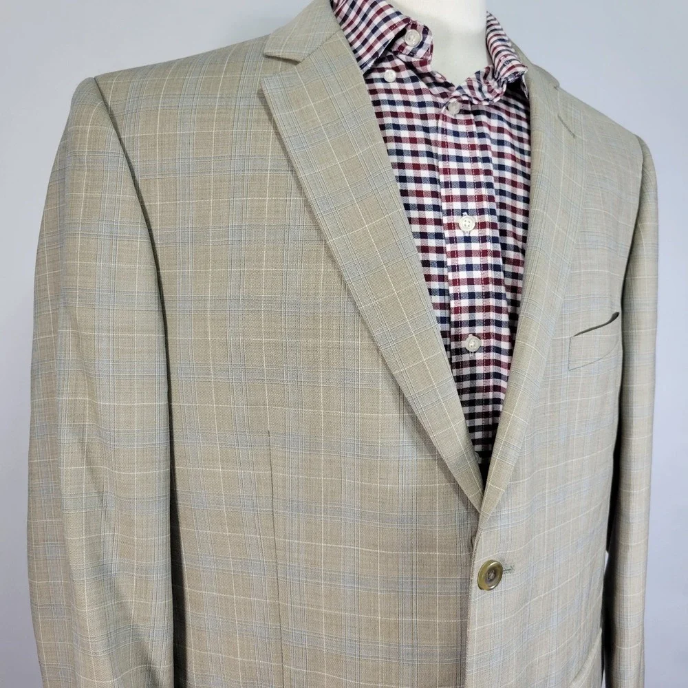 Pronto Uomo Platinum Men's Sport Coat Blazer Two Button Beige Plaid Size 46R‎